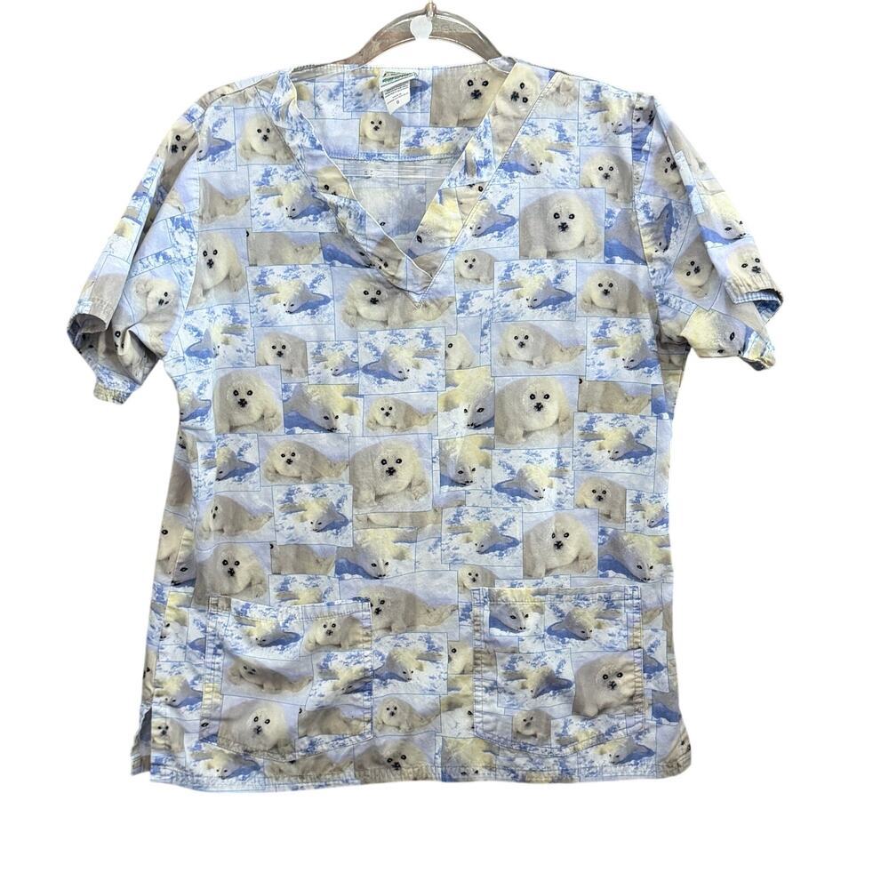 Uniform Advantage Womens Small Seal Scrub Top Print Pediatric Novelty Nursing